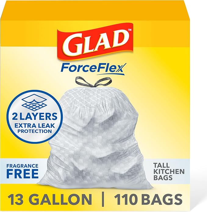 Glad ForceFlex Tall Kitchen Drawstring Trash Bags, 13 Gal, Fragrance Free by GladTrashFoodStorage