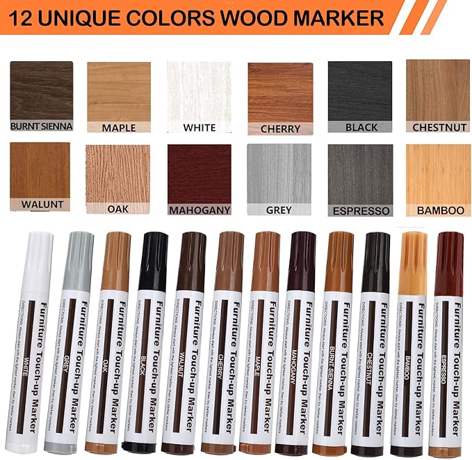 Lifreer Revolutionary Furniture Touch Up Markers, 12 Colors Wood Scratch Repair - Image 2