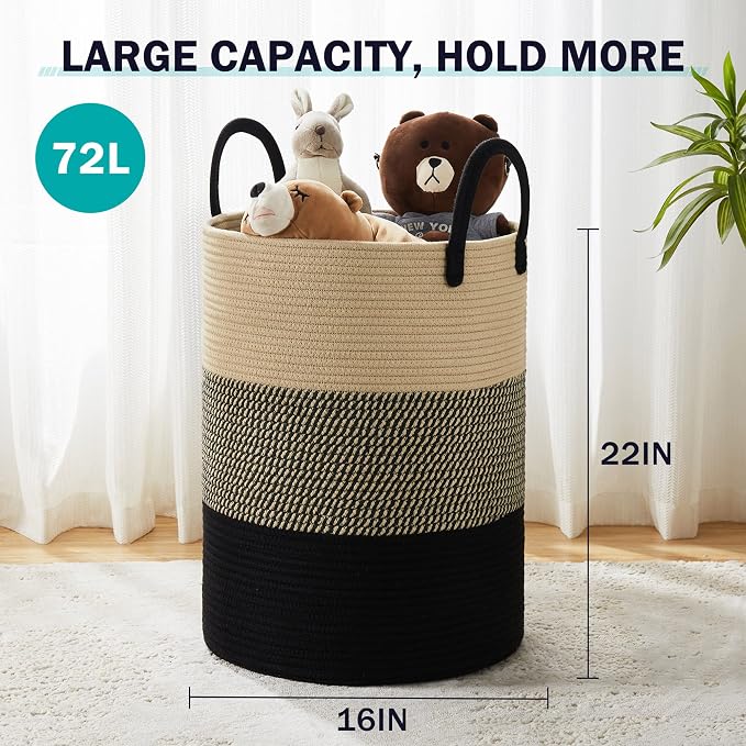 YOUDENOVA Woven Rope Laundry Hamper Basket, 72L Tall Luandry Basket, Baby - Image 2
