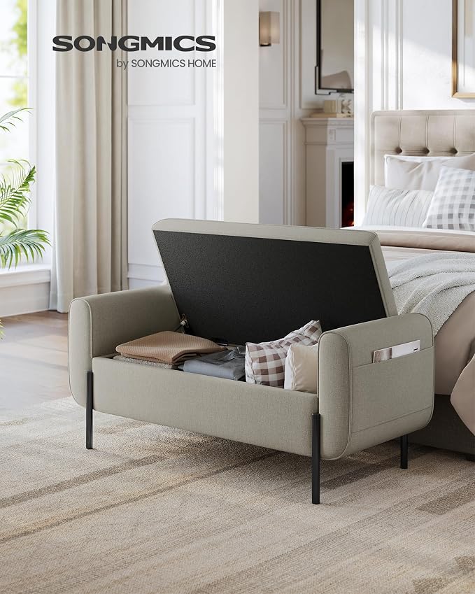 SONGMICS Storage Bench with Armrests, Ottoman with Storage - Image 4