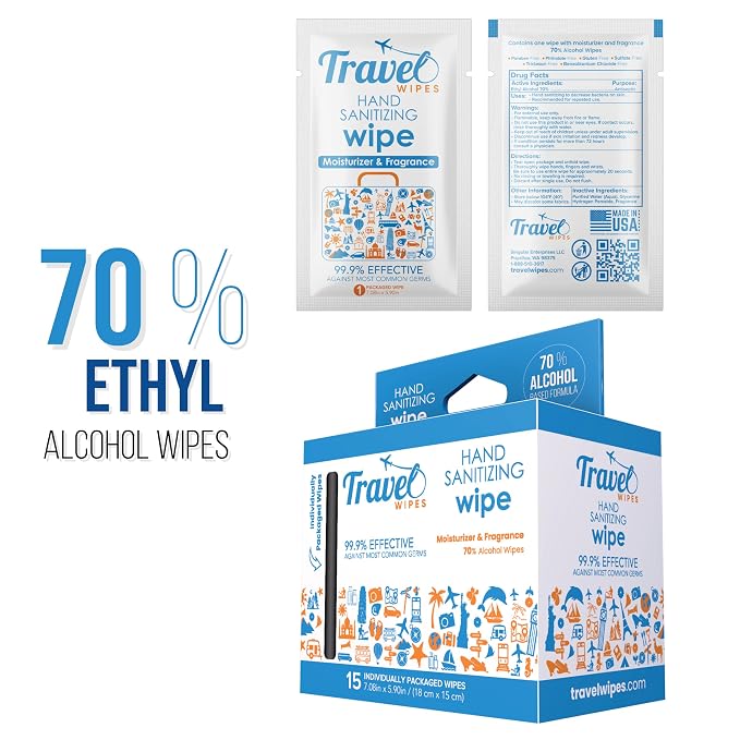 Hand Sanitizing Travel Wipes – 15ct Individually Wrapped | Fresh Citrus Scent - Image 2