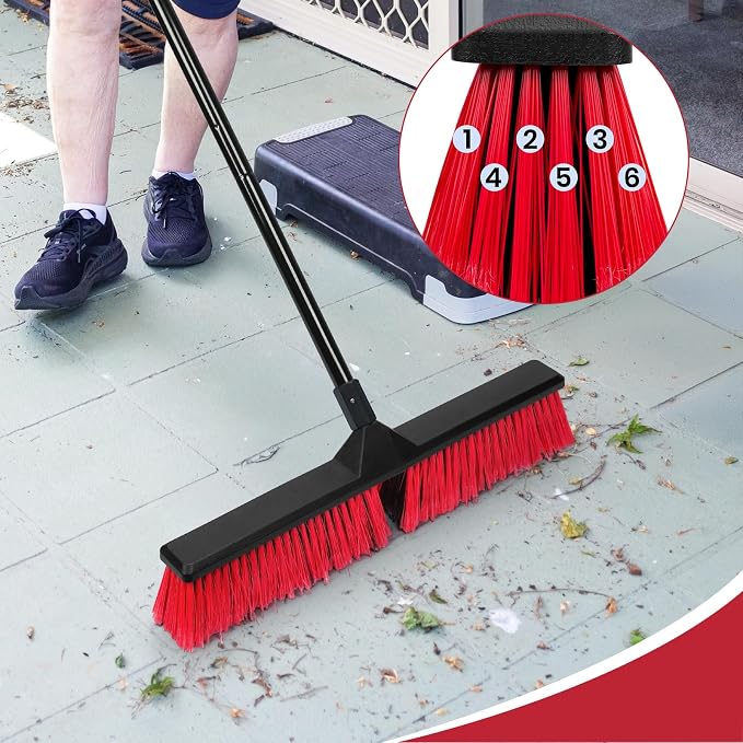 24" Push Broom Outdoor with 63" Long Handle and Stiff Bristles, Heavy Duty - Image 4
