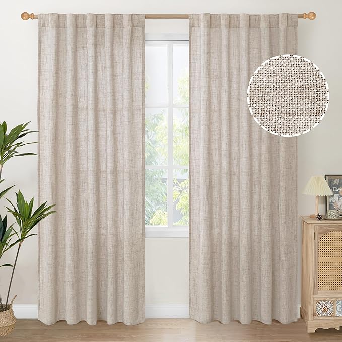 YoungsTex Natural Linen Curtains 84 Inch Length 2 Panels Rod Pocket Light by YoungsTex