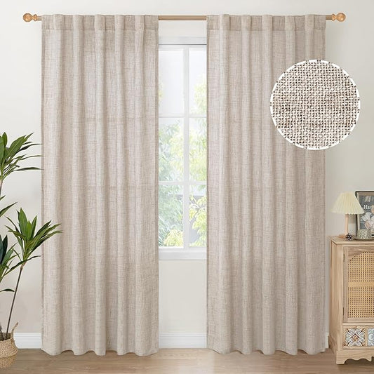 YoungsTex Natural Linen Curtains 84 Inch Length 2 Panels Rod Pocket Light by YoungsTex