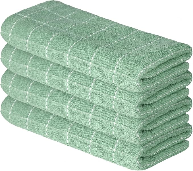Artoid Mode Checkered Designed Cotton Light Green Terry Kitchen Dish Towels by ArtoidMode