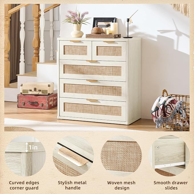 LEYAOYAO White Dresser for Bedroom, 33.5" Tall Chest of Drawers, Modern 5 - Image 4