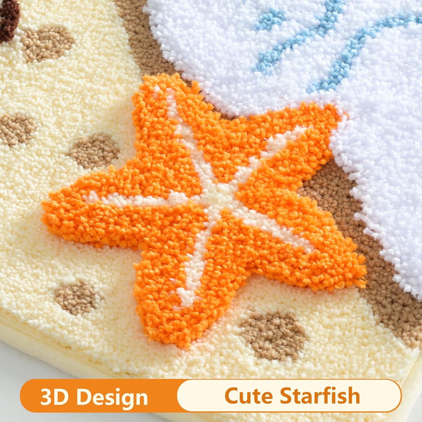 QJHOMO Coastal Bathroom Rugs Beach Ocean Wave Bath Mat Nautical Rug, Cute Colorful Bath Rug 3D Starfish Shell Beachy Theme Bathroom Decor, Soft Microfiber Carpet Non Slip Washable Bathmat(18x26 inch)