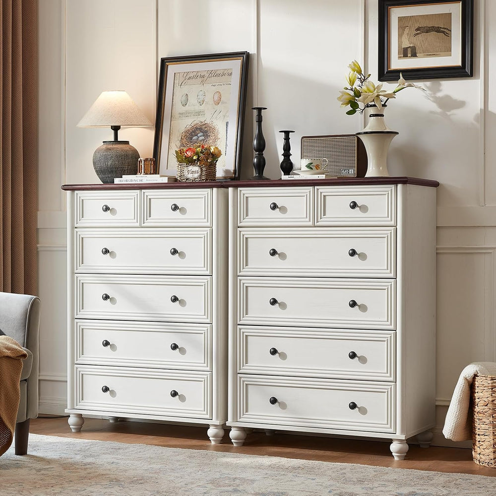RWYHG Farmhouse 6 Drawer Dresser Set of 2, Chest of Drawers for Bedroom