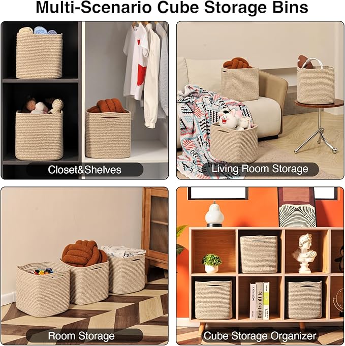 11 Inch Cube Storage Bins, Storage Cube Organizer Bins, Woven Cotton Rope - Image 4