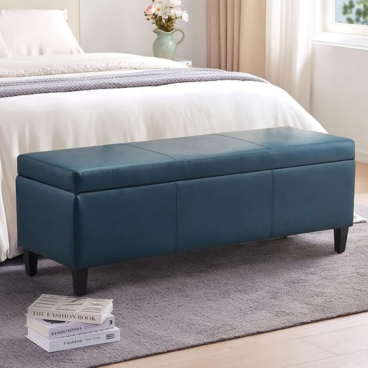 HUIMO Faux Leather Storage Ottoman Bench 50.3 Inch Extra Long PU Upholstered by HUIMO