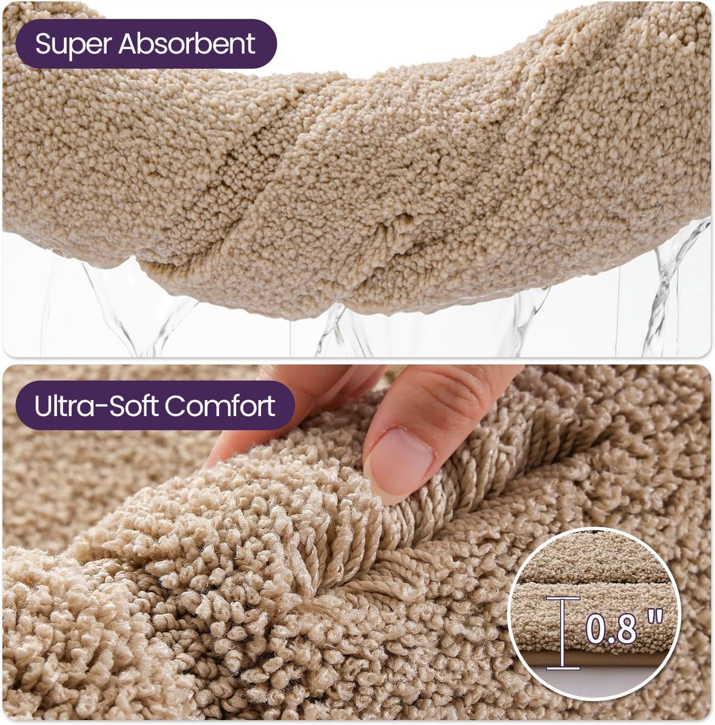 DEXI Bathroom Rug 43x24, Non Slip Washable Bath Mat for Shower Floor, Extra Large Absorbent Soft Bathmat with Rubber Backing, Quick Dry Microfiber Carpet, Beige
