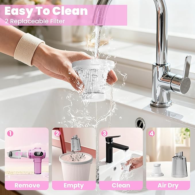 Women-Friendly Cordless Pink Car Vacuum Cleaner – 15000Pa Portable Mini - Image 7