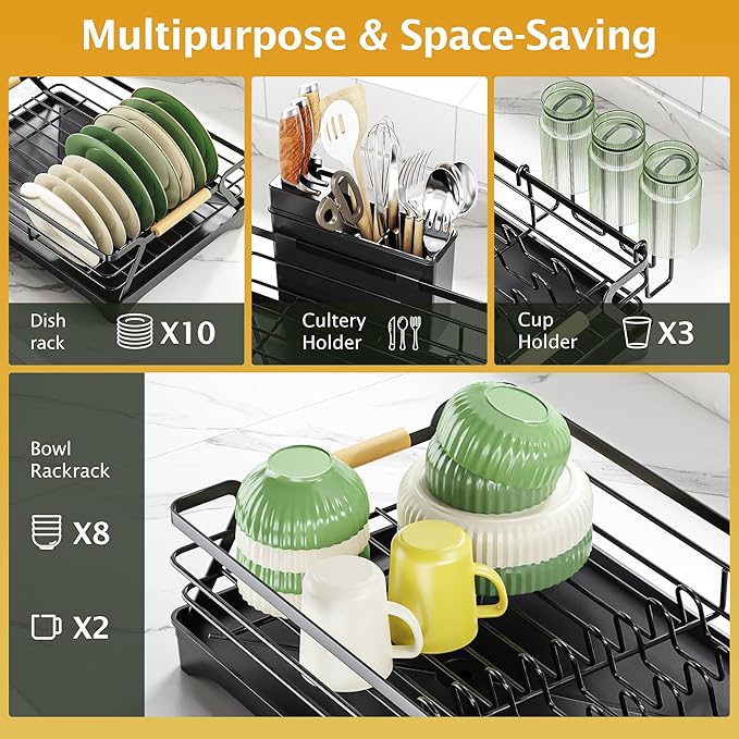 Epicano Dish Drying Rack for Kitchen Counter, Space-Saving Dish Rack, Rustproof - Image 2