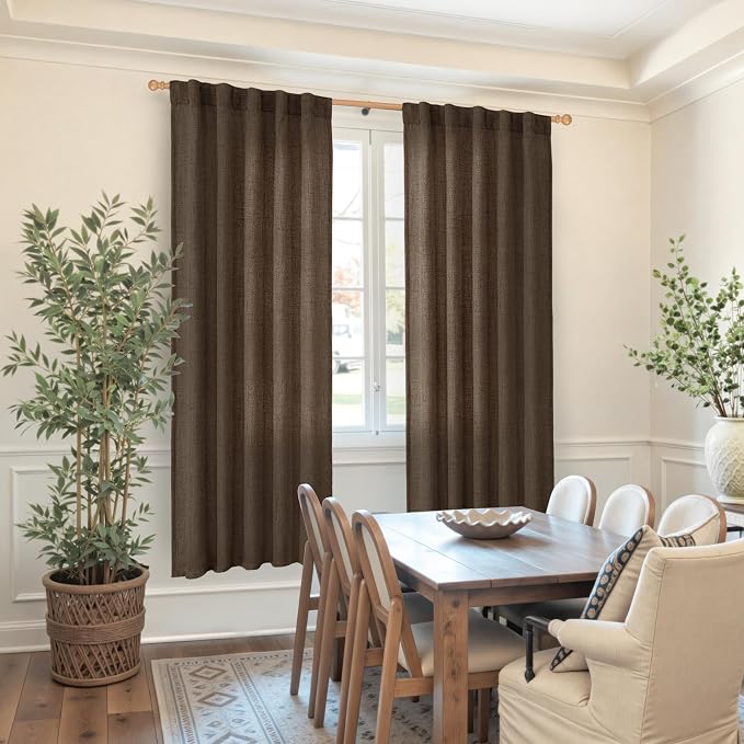 YoungsTex Brown Linen Curtains for Living Room 72 Inches Long, Semi Sheer - Image 2