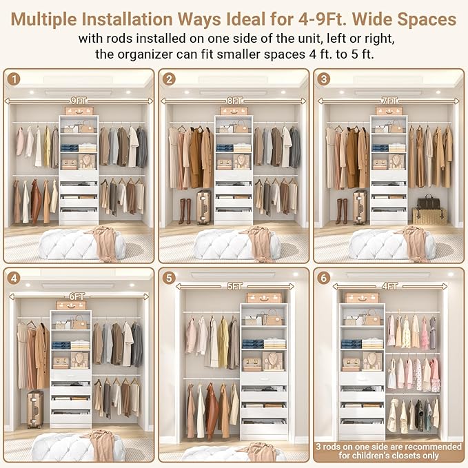 Aheaplus Closet System, 4-9Ft Closet Organizer - Image 4