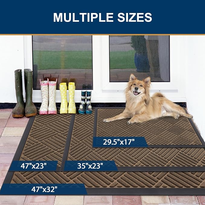Smiry Front Door Mat Outside Entrance, Heavy Duty Outdoor Indoor Natural Rubber - Image 2