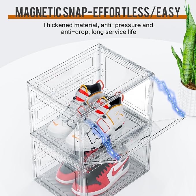 KEFA XL Shoe Storage Box Organizer, 6 Pack Shoe Boxes Clear Plastic Stackable - Image 3