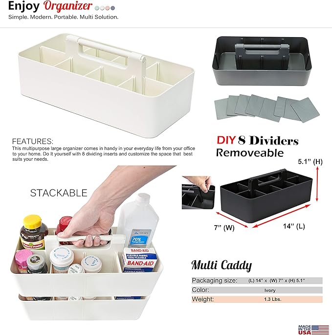 2 PACK - Portable DIY 8 Dividers Durable Plastic Organizer Tote Tool, Vanity - Image 7