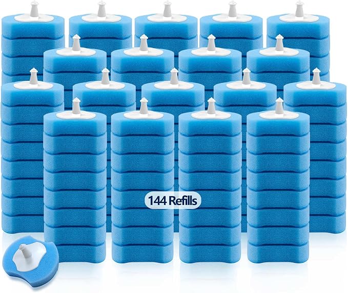 144 Count Toilet Brush Refills for Most Wands, Toliet Wand Refills-Blue by HOMEBETTER