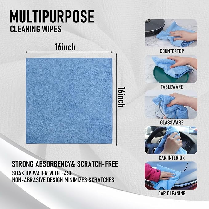 Tricol Clean Microfiber Cleaning Cloth, 12 Pack Ultra-Thick Cleaning Rags - Image 3