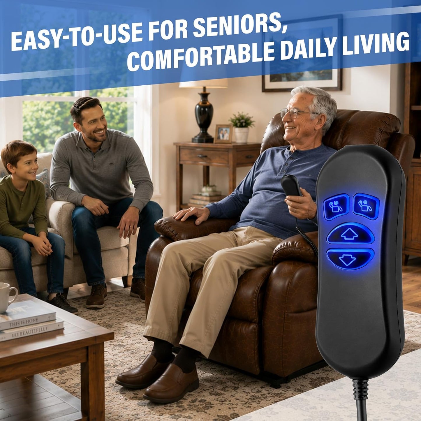 Lift Chair Remote Replacement, 4 Button 5 Pin Prong Power Motor Remote for Lift Chair & Recliner Replacement Parts, with LED Backlight, USB Charging Port, Recliner Hand Control
