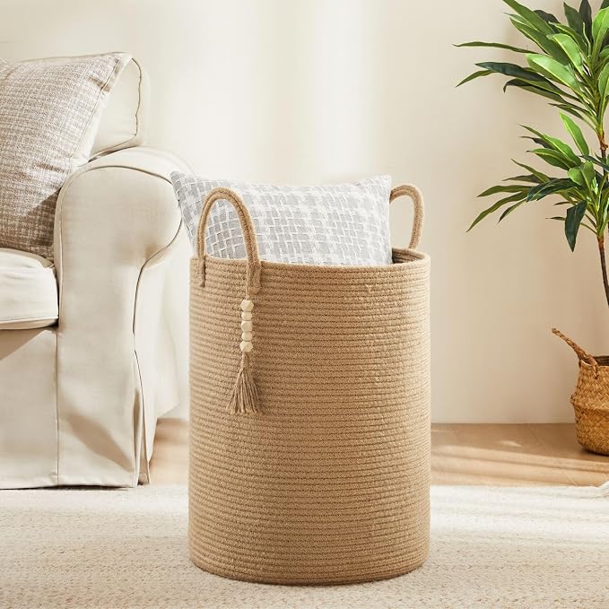 Jute Woven Rope Laundry Hamper, Tall Laundry Basket - Image 6