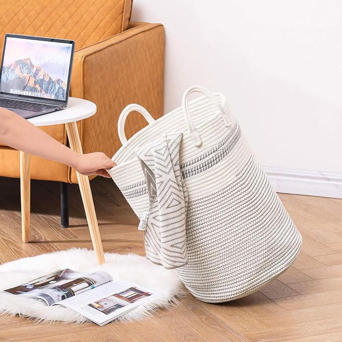 YOUDENOVA Woven Rope Laundry Hamper Basket, 58L Tall Luandry Basket, Baby - Image 2