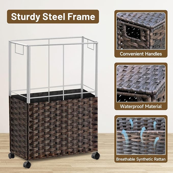 70L Slim Laundry Hamper with Lid & Wheels, 2-Park Rolling Laundry Basket with 4 - Image 7
