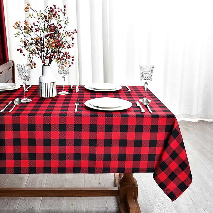 Classic Gingham Buffalo Xmas Tablecloth Fabric by Essifunia