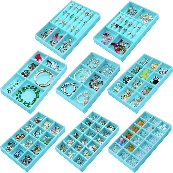 8 Pcs Velvet Jewelry Tray Stackable Jewelry Drawers Organizer Trays Rings by 7COLORSKY