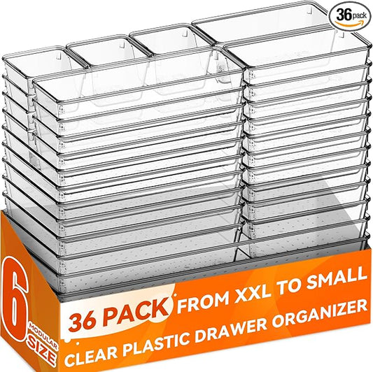 Criusia 36 Pack Large Clear Plastic Drawer Organizer Bins by Criusia