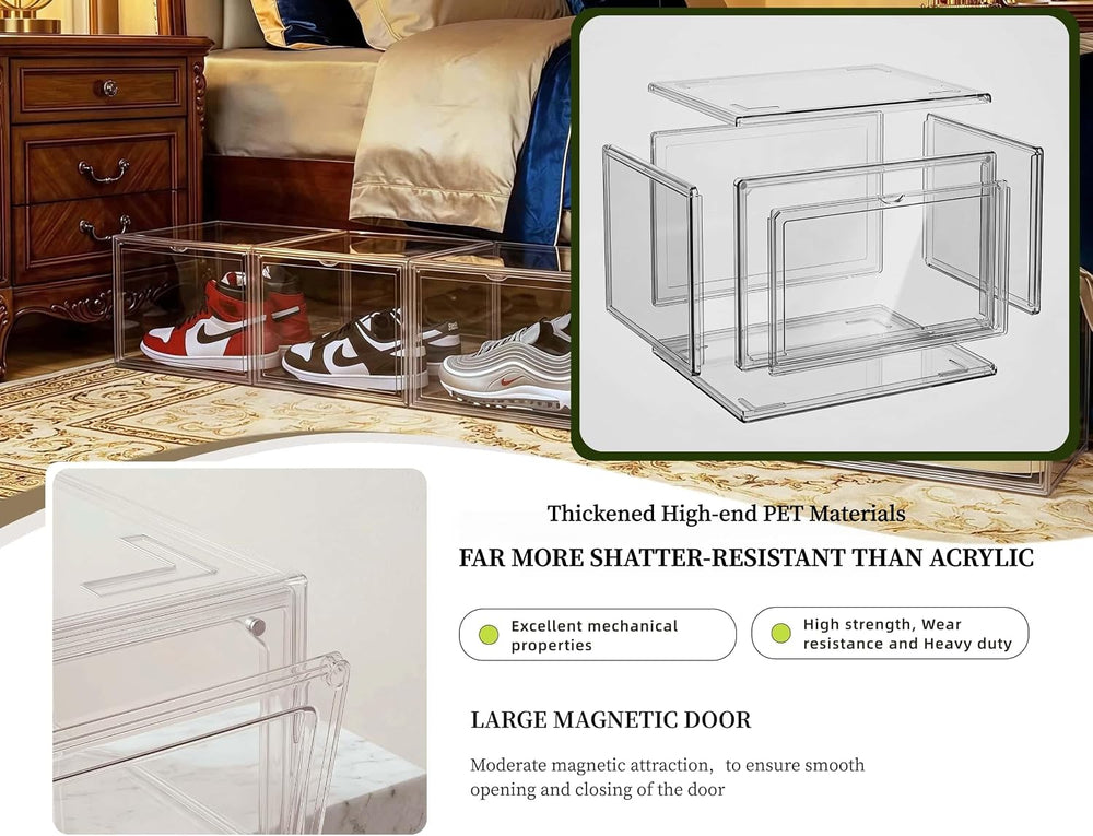 4 Pack Thickened Shoe Boxes Clear Plastic Stackable, Substantial Sneaker Stor...