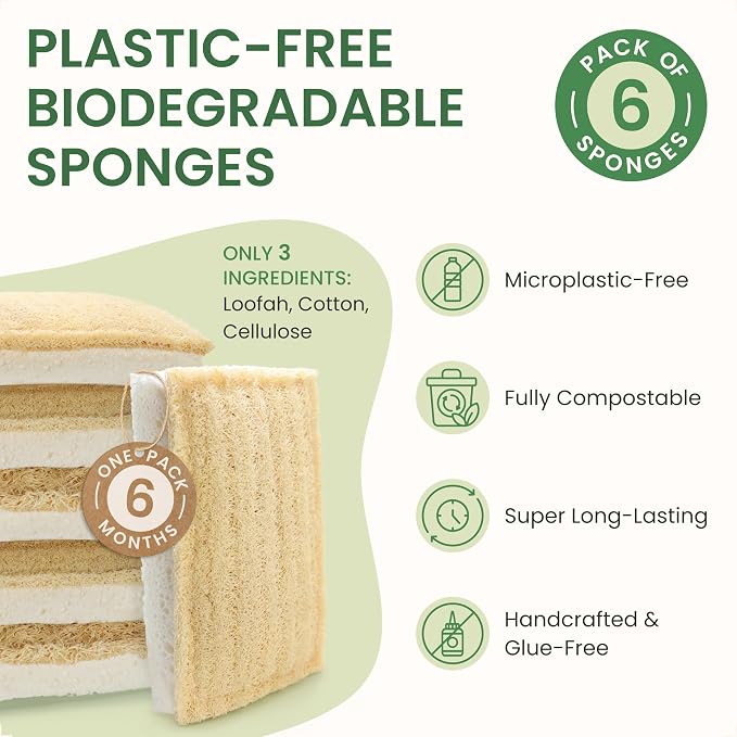 Natural Kitchen Sponges – Eco-Friendly, Compostable Dish Sponges – Loofah & - Image 2