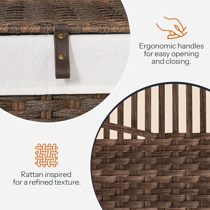 HOOBRO Storage Basket with Lid, 52.8 Gallon Wicker Basket, Handwoven Blanket - Image 6