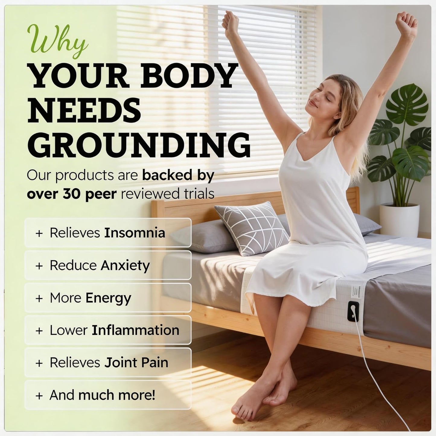 EarthingWell Grounding Sheet for Bed, Grounding Bed Sheet with Silver Fiber & Organic Cotton for Deep Rest, Earthing Sheet Strip with 15.5 ft Grounded Cord, Fits Full Queen King Beds (20" x 104")