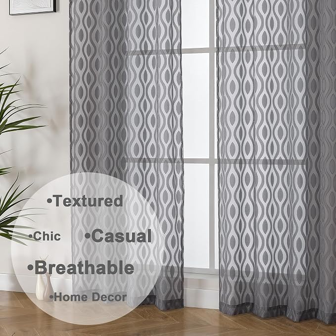 Aiyufeng Extra Long Grey Sheer Curtains 96 Inches Long - Image 8
