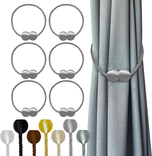 Hion Magnetic Curtain Tiebacks Grey 6 Pack, Curtain Tiebacks Buckles Holdbacks by Hion