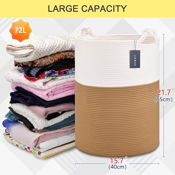COMSE Extra Large Blanket Basket, Tall Woven Storage Basket, Nursery Hamper - Image 3