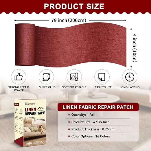 Linen Repair Tape 4x79 inch, Self Adhesive Fabric Patches, Linen Patch Tape Kit - Image 2