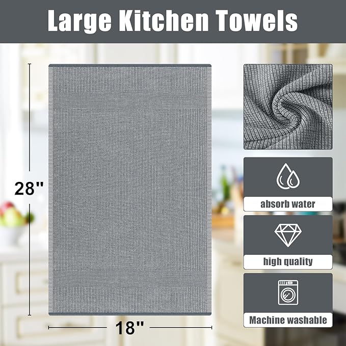 Homaxy Premium Kitchen Towels, Large Cotton Kitchen Hand Towels, Flat and Terry - Image 8