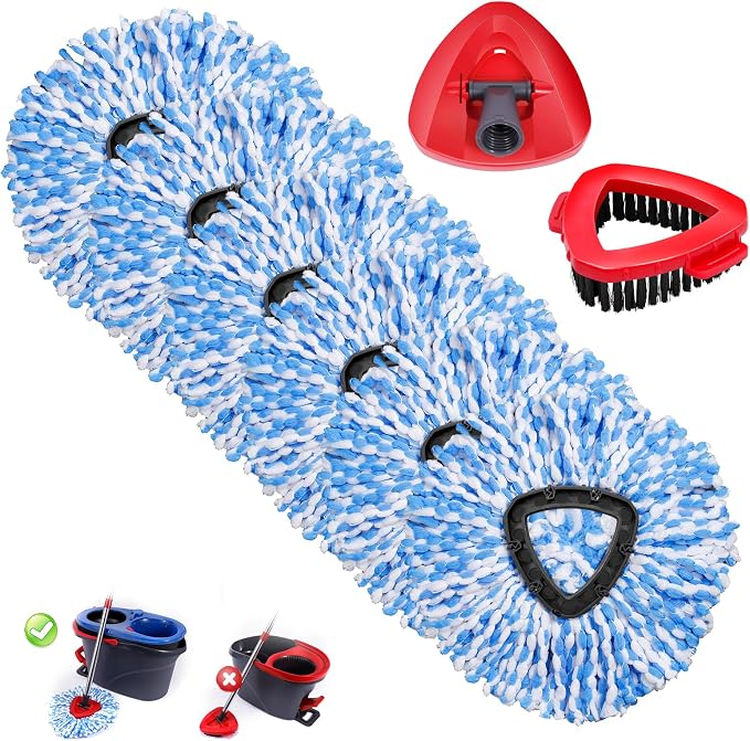 Mop Replacement Heads 6 Pcs & 1 Scrub Brush & 1 Base Combo, Spin Mop by BocaStory
