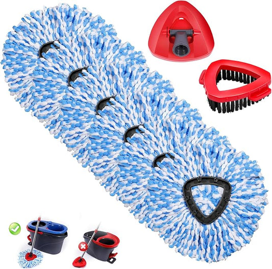 Mop Replacement Heads 6 Pcs & 1 Scrub Brush & 1 Base Combo, Spin Mop by BocaStory
