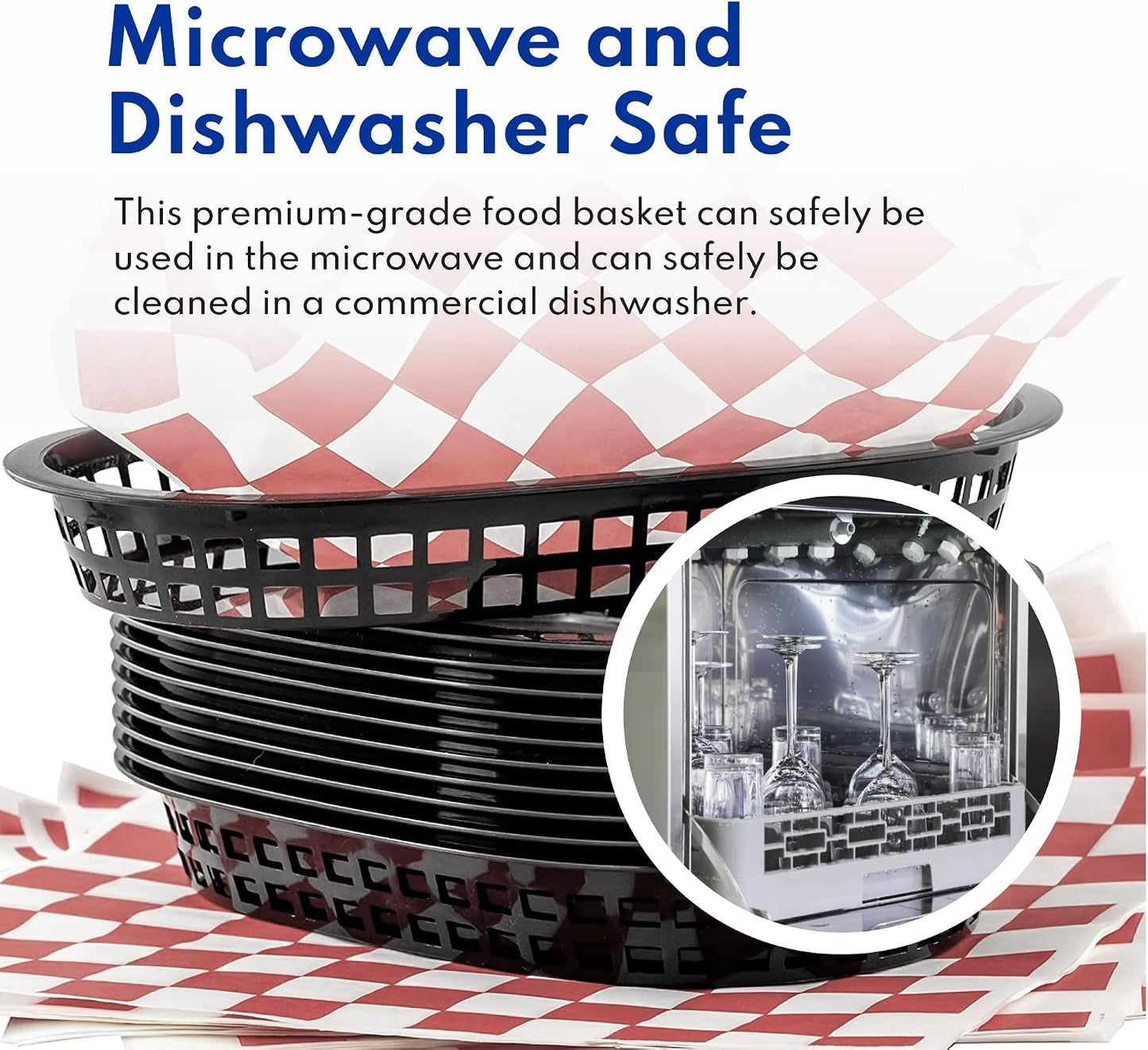 New Star Foodservice Fast Food Baskets, 9 1/4 x 6 Inch Oval, Set of 12, Black