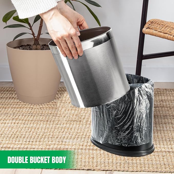 'Invisi-Overlap' Open Top Stainless Steel Trash Can, Small Office Wastebasket - Image 2