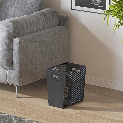 Piskyet Black Office Trash Can for Near Desk, 4.5 Gallon Unique Wood Bedroom - Image 4