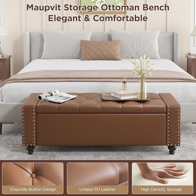 Maupvit Storage Ottoman Bench, 49 Inch Bedroom Bench, Upholstered Ottoman - Image 5
