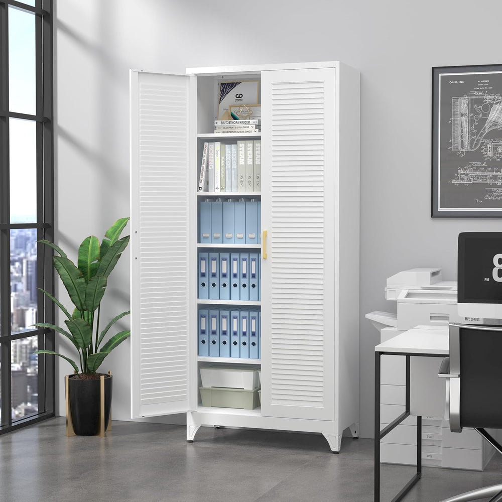 SteeLoong 75" Metal Storage Cabinet with Doors and 5 Adjustable Shelves
