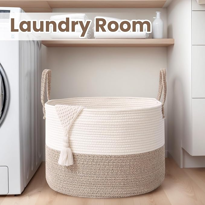 Woven Blanket Basket, 65L Large Rope Storage Bin - Image 7