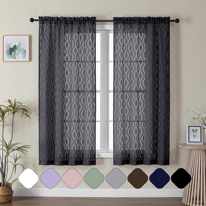 Aiyufeng Black Sheer Curtains 63 Inch Length 2 Panels Set, Solid Airy Light by Aiyufeng