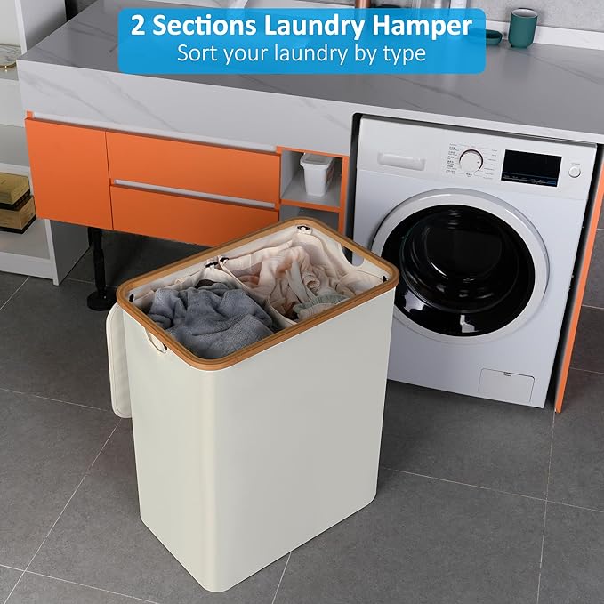 efluky Laundry Hamper with Lid, 160L Tall Laundry Basket with Bamboo Handles - Image 3